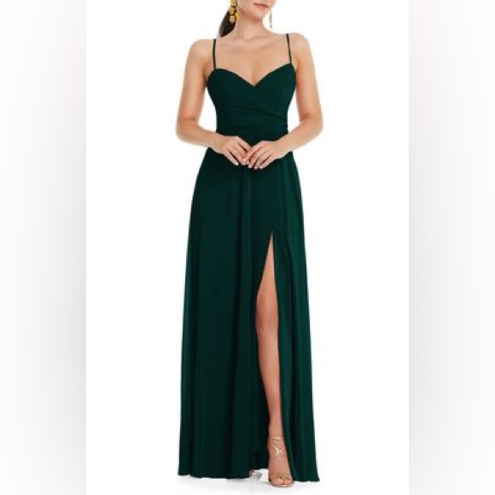 NWT LOVELY Strappy High Slit Chiffon Gown in Evergreen, Size 10